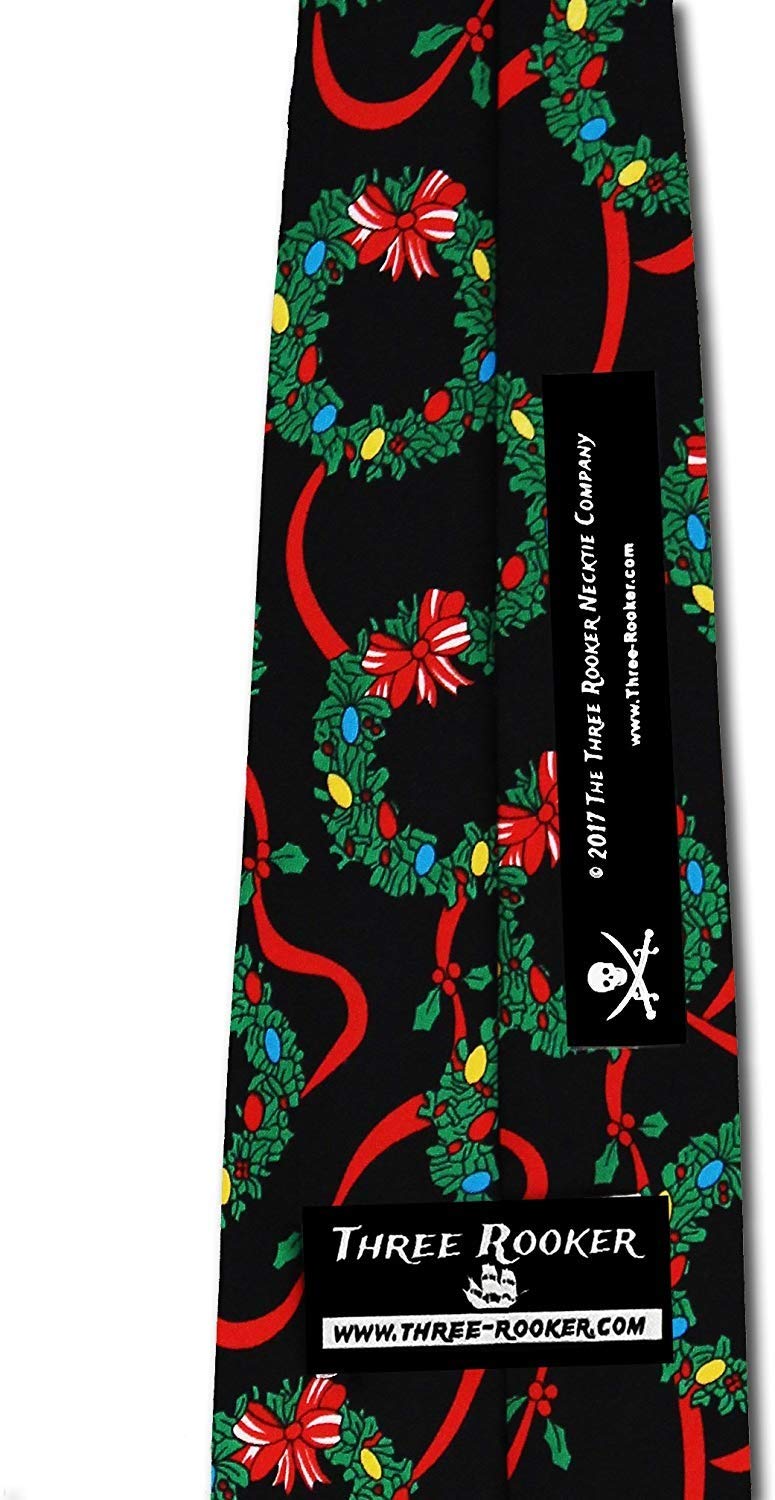 Three Rooker Christmas Wreath Neck Ties Mens Holiday Necktie - Image 3